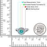 Celtic Halo Engagement Ring Round Simulated Paraiba Tourmaline CZ 925 Sterling Silver