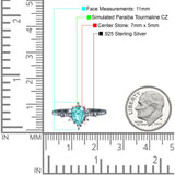 Starburst Teardrop Art Deco Pear Wedding Ring Black Tone, Simulated Paraiba Tourmaline CZ 925 Sterling Silver