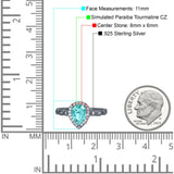 Halo Pear Engagement Ring Black Tone, Simulated Paraiba Tourmaline CZ 925 Sterling Silver