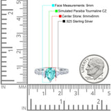 Art Deco Pear Shape Wedding Bridal Ring Simulated Paraiba Tourmaline CZ 925 Sterling Silver
