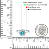 Halo Floral Style Art Deco Round Wedding Engagement Ring Simulated Paraiba Tourmaline CZ 925 Sterling Silver