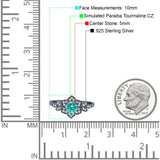 Halo Cluster Floral Wedding Ring Round Black Tone, Simulated Paraiba Tourmaline CZ 925 Sterling Silver