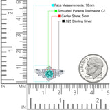 Halo Cluster Floral Wedding Ring Round Simulated Paraiba Tourmaline CZ 925 Sterling Silver