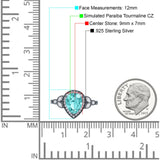 Halo Art Deco Wedding Pear Ring Black Tone, Simulated Paraiba Tourmaline CZ 925 Sterling Silver
