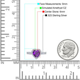 Heart Promise Ring Halo Simulated Amethyst CZ 925 Sterling Silver