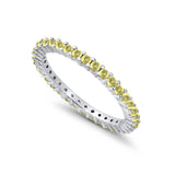 Full Eternity Wedding Band Round Simulated Yellow CZ Engagement Ring 925 Sterling Silver