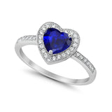 Halo Dazzling Heart Promise Ring Simulated Blue Sapphire CZ 925 Sterling Silver