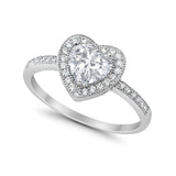 Halo Dazzling Heart Promise Ring Round Simulated CZ 925 Sterling Silver