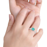 Halo Engagement Ring Princess Cut Simulated Paraiba Tourmaline CZ 925 Sterling Silver