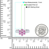 Flower Solitaire Engagement Ring Simulated Pink CZ 925 Sterling Silver