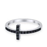 Wedding Eternity Sideways Cross Rings Simulated Black CZ 925 Sterling Silver