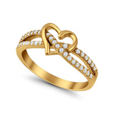 Wedding Infinity Heart Promise Ring Round Yellow Tone, Simulated Cubic Zirconia  925 Sterling Silver