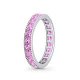 Full Eternity Wedding Band Ring Simulated Pink CZ 925 Sterling Silver