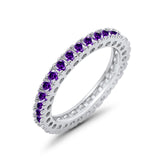 Eternity Wedding Band Rings Round Simulated Amethyst CZ 925 Sterling Silver