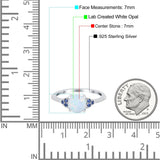 Art Deco Wedding Ring Simulated Blue Sapphire CZ Round Lab Created White Opal 925 Sterling Silver