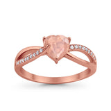 Engagement Heart Promise Ring Rose Tone, Simulated Morganite CZ 925 Sterling Silver