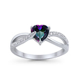Engagement Heart Promise Ring Simulated Rainbow CZ 925 Sterling Silver