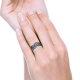 Half Eternity Weave Knot Ring Round Black Tone, Simulated Cubic Zirconia 925 Sterling Silver