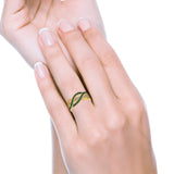 Half Eternity Weave Knot Ring Round Yellow Tone, Simulated Green Emerald CZ 925 Sterling Silver
