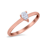 Petite Dainty Teardrop Wedding Ring Rose Tone, Simulated Cubic Zirconia 925 Sterling Silver