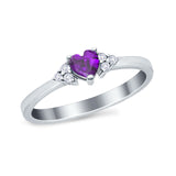 Engagement Heart Promise Ring Round Simulated Amethyst CZ 925 Sterling Silver