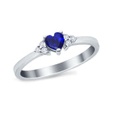 Engagement Heart Promise Ring Round Simulated Blue Sapphire CZ 925 Sterling Silver