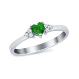 Engagement Heart Promise Ring Round Simulated Green Emerald CZ 925 Sterling Silver