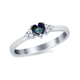 Engagement Heart Promise Ring Round Simulated Rainbow CZ 925 Sterling Silver