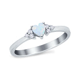 Engagement Heart Promise Ring Round Lab Created White Opal 925 Sterling Silver