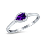 Pear Solitaire Wedding Ring Bezel Simulated Amethyst CZ 925 Sterling Silver