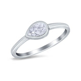 Pear Solitaire Wedding Ring Bezel Simulated Cubic Zirconia 925 Sterling Silver