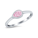 Pear Solitaire Wedding Ring Bezel Simulated Pink CZ 925 Sterling Silver