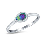 Pear Solitaire Wedding Ring Bezel Simulated Rainbow CZ 925 Sterling Silver