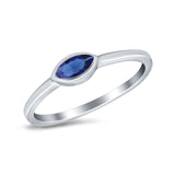 Petite Dainty Wedding Ring Marquise Simulated Blue Sapphire CZ 925 Sterling Silver