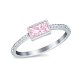 Accent Ring Emerald Cut Round Simulated Pink CZ 925 Sterling Silver