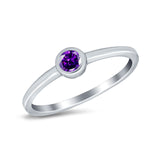 Petite Dainty Wedding Ring Bezel Simulated Amethyst CZ 925 Sterling Silver