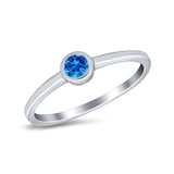 Petite Dainty Wedding Ring Bezel Simulated Blue Topaz CZ 925 Sterling Silver