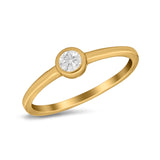 Petite Dainty Wedding Ring Bezel Yellow Tone, Simulated CZ 925 Sterling Silver