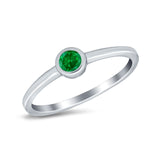 Petite Dainty Wedding Ring Bezel Simulated Green Emerald CZ 925 Sterling Silver