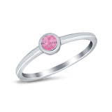 Petite Dainty Wedding Ring Bezel Simulated Pink CZ 925 Sterling Silver