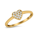 Heart Promise Ring Pave Round Yellow Tone, Simulated Cubic Zirconia 925 Sterling Silver