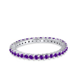 Full Eternity Wedding Band Round Simulated Amethyst CZ Ring 925 Sterling Silver