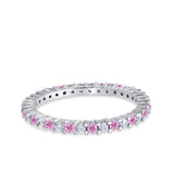 Full Eternity Wedding Band Round Simulated Pink Cubic Zirconia Ring 925 Sterling Silver