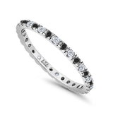 Stackable Band Ring Round Full Eternity Simulated Black Cubic Zirconia 925 Sterling Silver