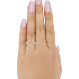 Full Eternity Wedding Design Ring Round Simulated Aquamarine CZ 925 Sterling Silver