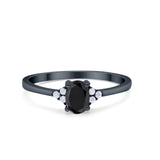 Art Deco Oval Engagement Ring Black Tone, Simulated Black CZ 925 Sterling Silver