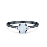 Art Deco Oval Engagement Ring Black Tone, Lab Created White Opal 925 Sterling Silver