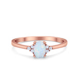 Art Deco Oval Engagement Ring Rose Tone, Created White Opal 925 Sterling Silver