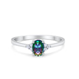 Art Deco Oval Engagement Ring Simulated Rainbow CZ 925 Sterling Silver