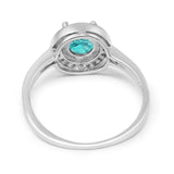 Halo Wedding Ring Round Simulated Paraiba Tourmaline CZ 925 Sterling Silver